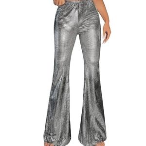 Women's Elastic High Waist Allover Print Floral Bell Bottom Flare Leg Long Pants